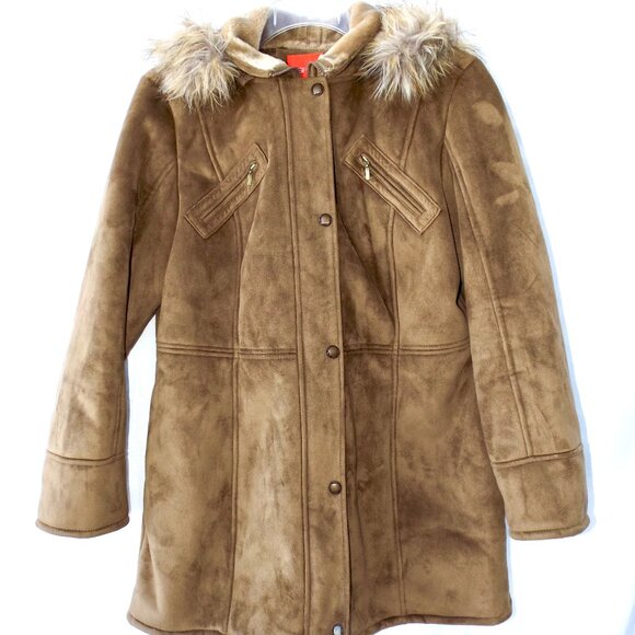 Vintage ESPRIT Faux Suede Tan Coat or Jacket, Lined, Removable Hood, Size XL EC - Picture 1 of 14